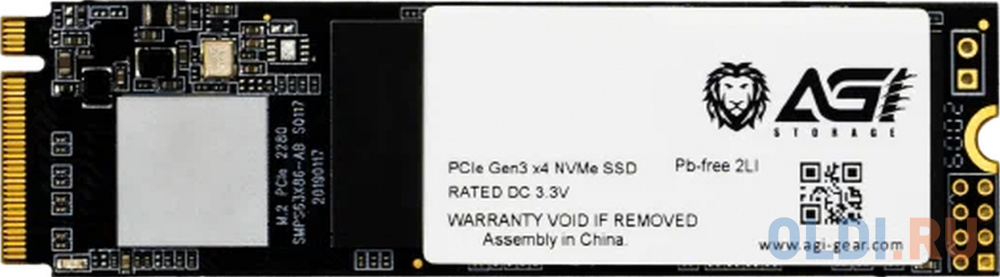 M.2 2280 256GB AGI AI198 Client SSD PCIe Gen3x4 with NVMe, 1936/1217, IOPS 92/241K, MTBF 1.6M, 3D TLC, 100TBW, 0,36DWPD, RTL{100} (610194) AGI256G16AI198 - фото 1