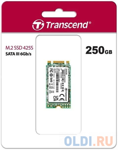 Твердотельный накопитель SSD M.2 Transcend 250Gb MTS425 <TS250GMTS425S> (SATA3, up to 500/330MBs, 3D NAND, 90TBW, 22x42mm) фото