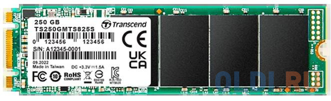 Твердотельный накопитель SSD M.2 Transcend 250Gb MTS825 <TS250GMTS825S> (SATA3, up to 500/330MBs, 3D NAND, 90TBW, 22x80mm) твердотельный диск 1tb transcend 425s m 2 2242 sata 3d tlc [r w 550 500 mb s]