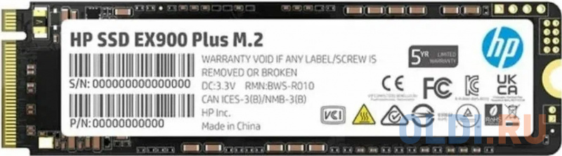 Твердотельный накопитель SSD M.2 HP 256Gb EX900 Plus Series <35M32AA#ABB> (PCI-E 3.0 x4, up to 2000/1300MBs, 3D NAND, 100TBW, NVMe, 22х80mm) фото