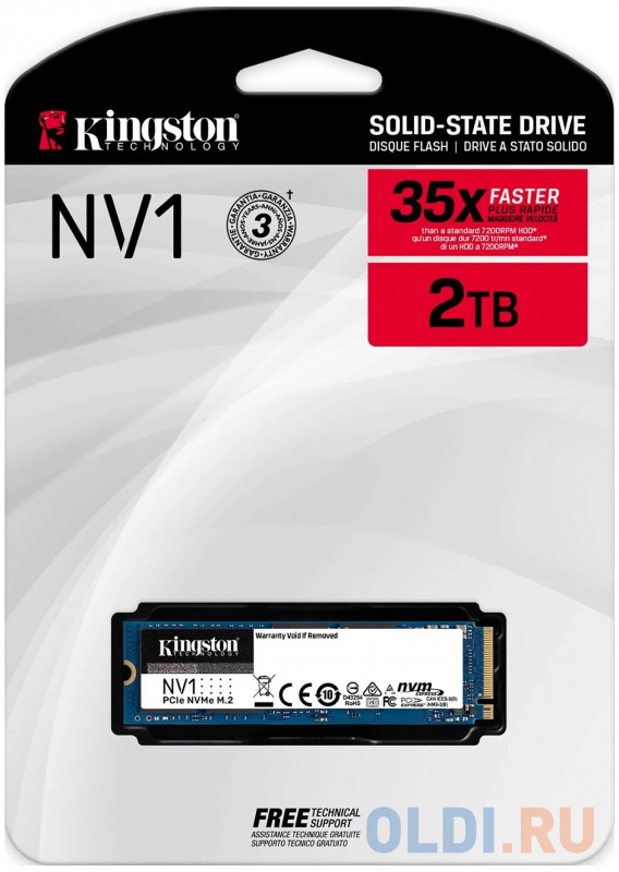 Твердотельный накопитель SSD M.2 2 Tb Kingston NV1 Read 2100Mb/s Write 1700Mb/s 3D QLC NAND SNVS/2000G(CN) фото