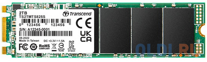 Transcend SSD 825S, 2TB, M.2(22x80mm), SATA3, 3D TLC, R/W 560/500MB/s, IOPs 55 000/80 000, TBW 720, DWPD 0.3 (3 года)