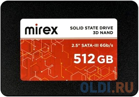 Твердотельный диск 512GB Mirex, 2.5", SATA III, [R/W - 520/420 MB/s] 3D-NAND TLC