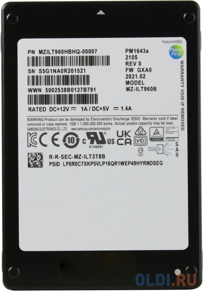 SSD накопитель Samsung PM1643a 960 Gb SAS MZILT960HBHQ-00007 ssd накопитель samsung 980 pro 1 tb pci e 4 0 х4