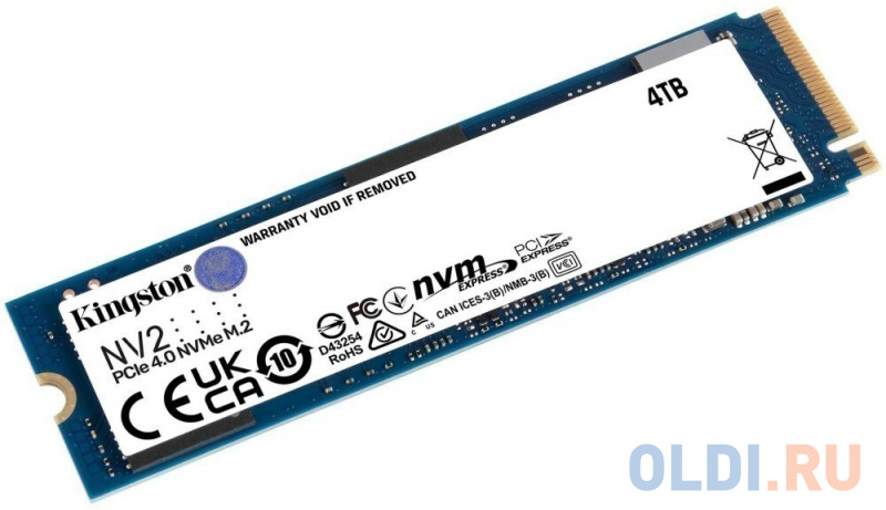 Твердотельный накопитель/ Kingston SSD NV2, 4000GB, M.2(22x80mm), NVMe, PCIe 4.0 x4, 3D TLC, R/W 3500/2800MB/s, TBW 1280, DWPD 0.3 (3 года) фото