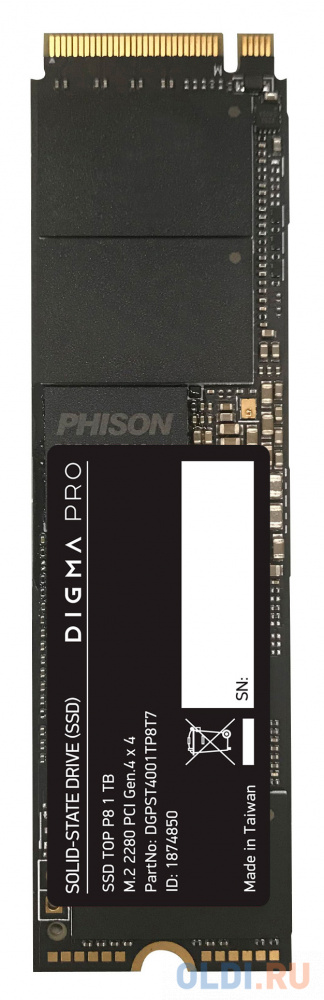 Накопитель SSD Digma PCI-E 4.0 x4 1Tb DGPST4001TP8T7 Pro Top P8 M.2 2280
