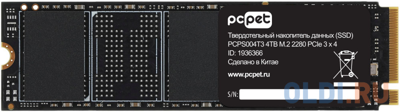 

Накопитель SSD PC Pet PCI-E 3.0 x4 4Tb PCPS004T3 M.2 2280 OEM