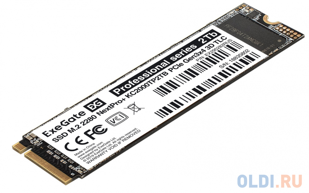 Накопитель SSD M.2 2280 2Tb ExeGate NextPro+ KC2000TP2TB (PCIe Gen3x4, NVMe, 22x80mm, 3D TLC)
