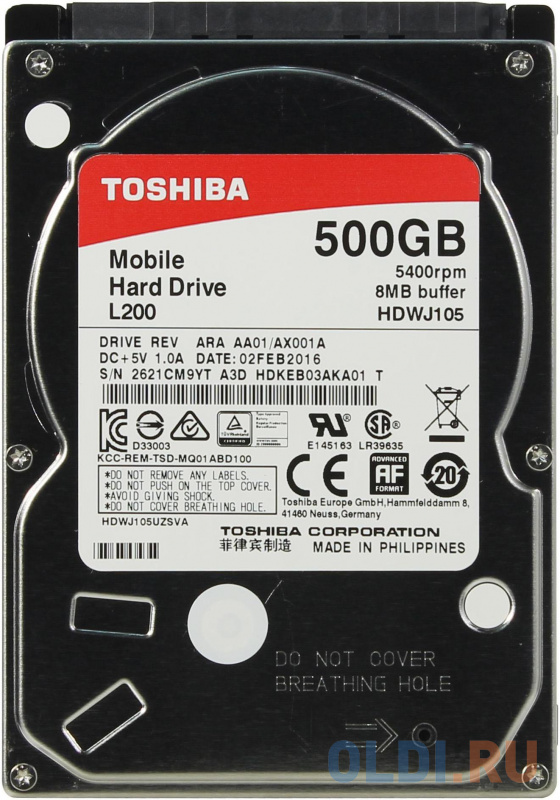 

Жесткий диск для ноутбука 2.5" 500 Gb 5400rpm 8Mb cache Toshiba HDWJ105UZSVA