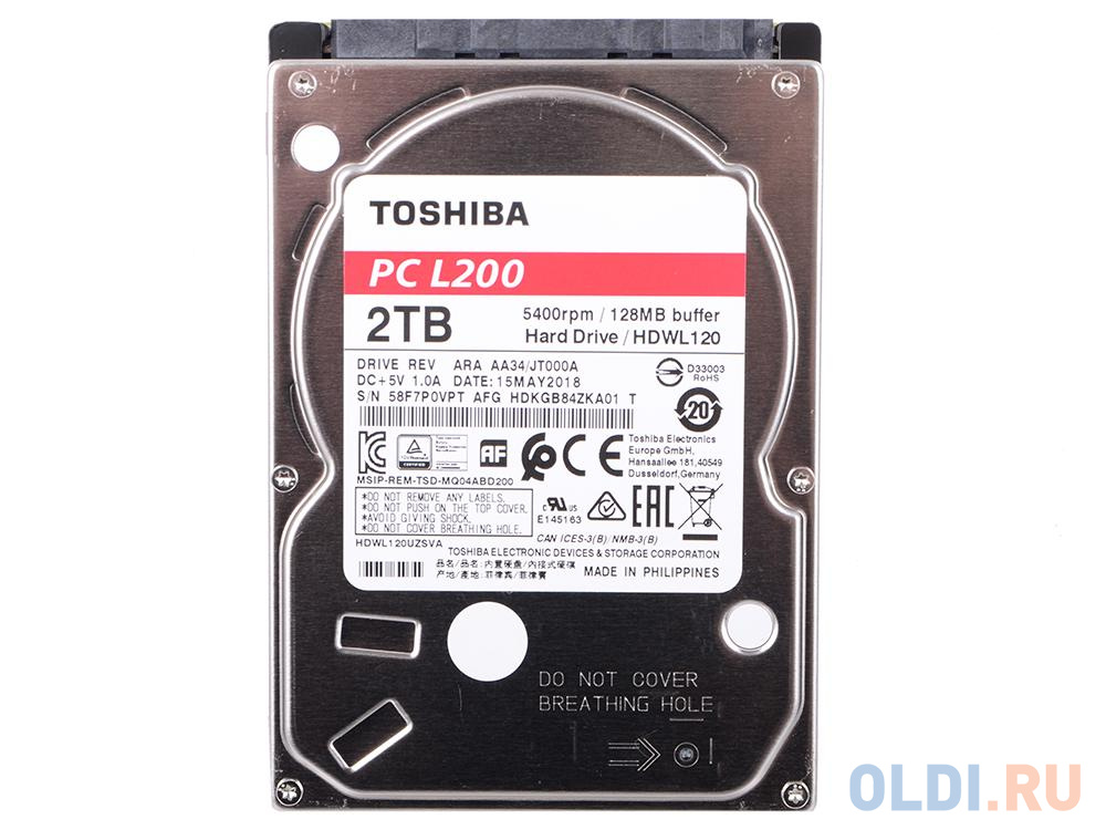 Жесткий диск 2Tb Toshiba L200 HDWL120UZSVA SATA-III (2.5" 5400rpm 128Mb) фото
