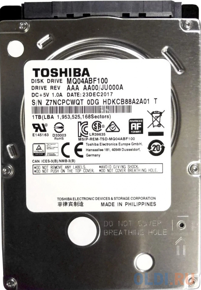 2.5" 1TB Toshiba Mobile HDD MQ04ABF100 SATA 6Gb/s 128pin 5400RPM 2 5 2tb toshiba hdtb520ek3aa 5400rpm usb3 0 canvio basic