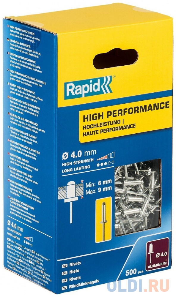 RAPID R:High-performance-rivet, 4.0 х 12 мм, 500 шт, алюминиевая высокопроизводительная заклепка (5001434)