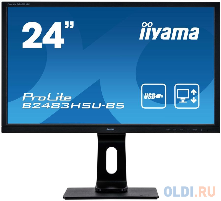 

Монитор 24" iiYama ProLite B2483HSU-B5 черный TN 1920x1080 250 cd/m^2 1 ms HDMI DisplayPort VGA USB Аудио
