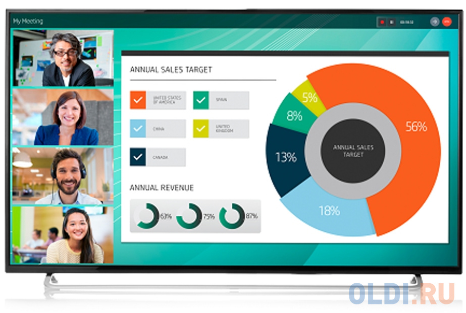 

Монитор 55" HP LD5512 черный IPS 3840x2160 350 cd/m^2 8 ms HDMI VGA DisplayPort USB 2YD85AA