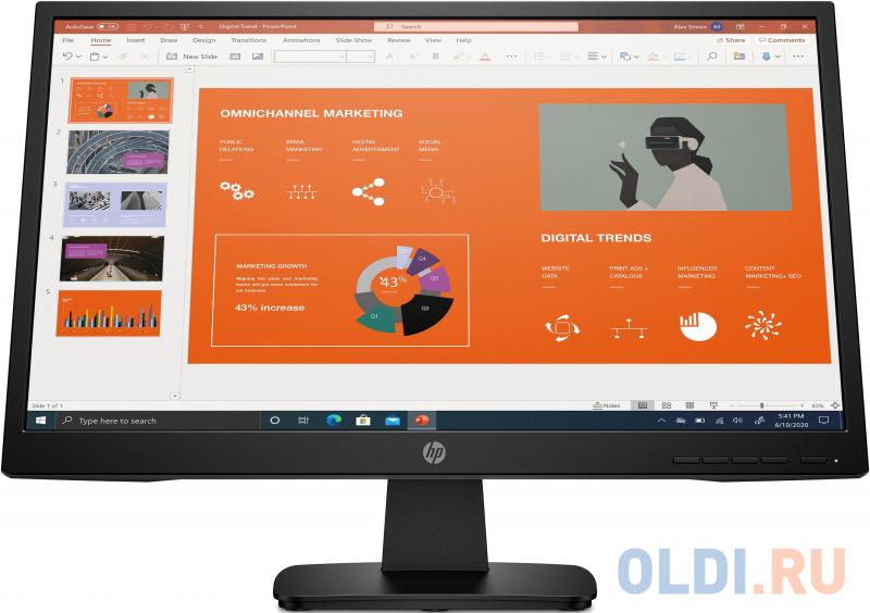 

HP P22va G4 Monitor 1920x1080, 16:9, VA, 250 cd/m2, 1200:1, 7ms, 178°/178°, VGA, HDMI, tilt, swivel, 60 Hz, Black