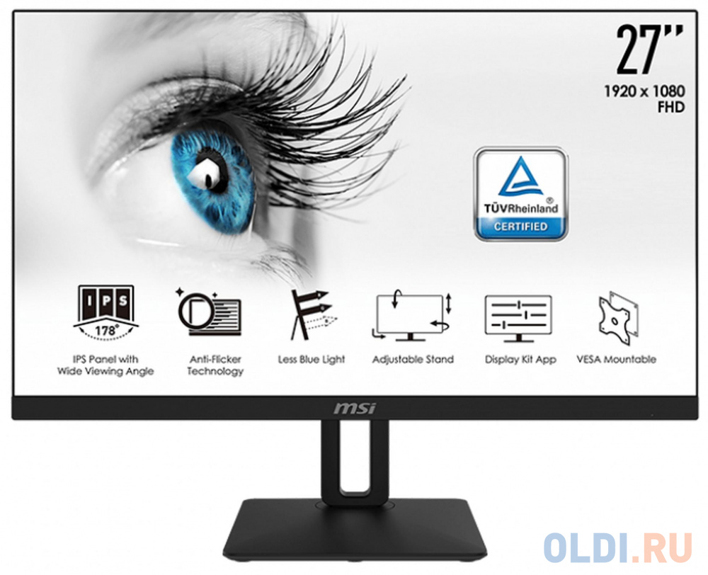 Монитор 27" MSI MP271P черный IPS 1920x1080 250 cd/m^2 5 ms HDMI VGA Аудио 9S6-3PA2AT-042, размер 27