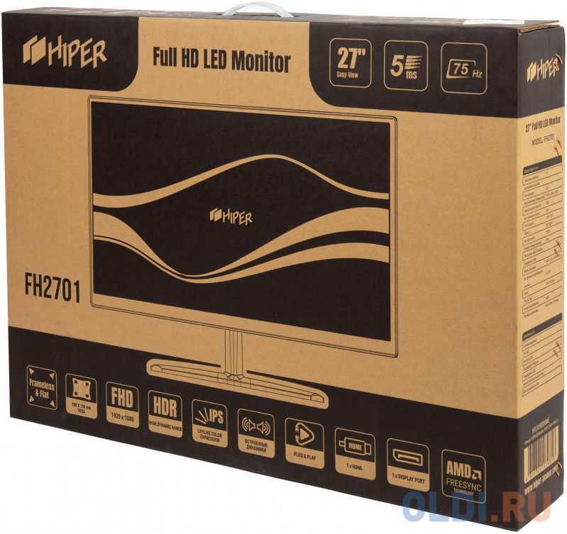 Монитор Hiper 27" EasyView FH2701 черный IPS LED 5ms 16:9 HDMI матовая 1000:1 250cd 178гр/178гр 1920x1080 DisplayPort FHD 4кг фото