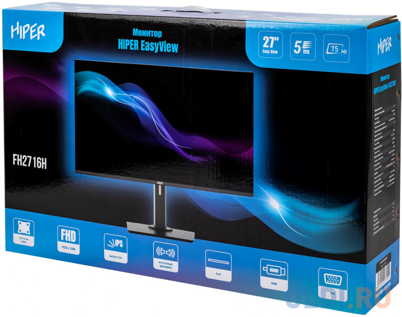 Монитор Hiper 27" EasyView FH2716H черный IPS LED 5ms 16:9 HDMI M/M матовая HAS 250cd 178гр/178гр 1920x1080 VGA FHD 4кг фото