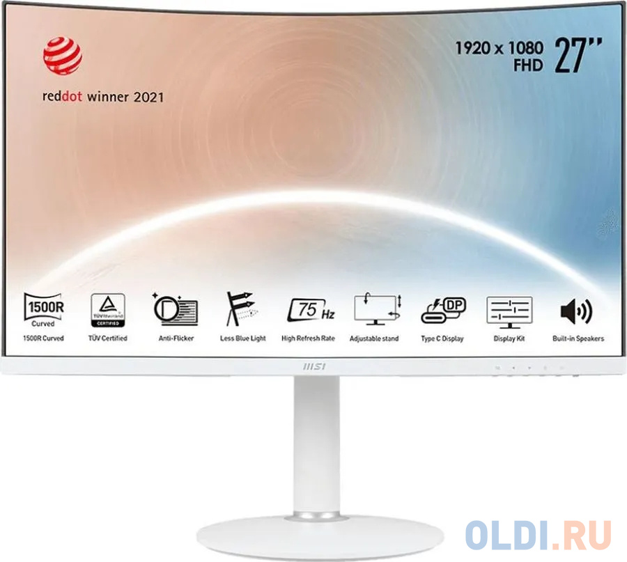 Монитор MSI 27" Modern MD271CPW белый VA LED 16:9 HDMI M/M матовая HAS Piv 250cd 178гр/178гр 1920x1080 75Hz FHD USB 6.13кг 9S6-3PA6HH-027 - фото 1