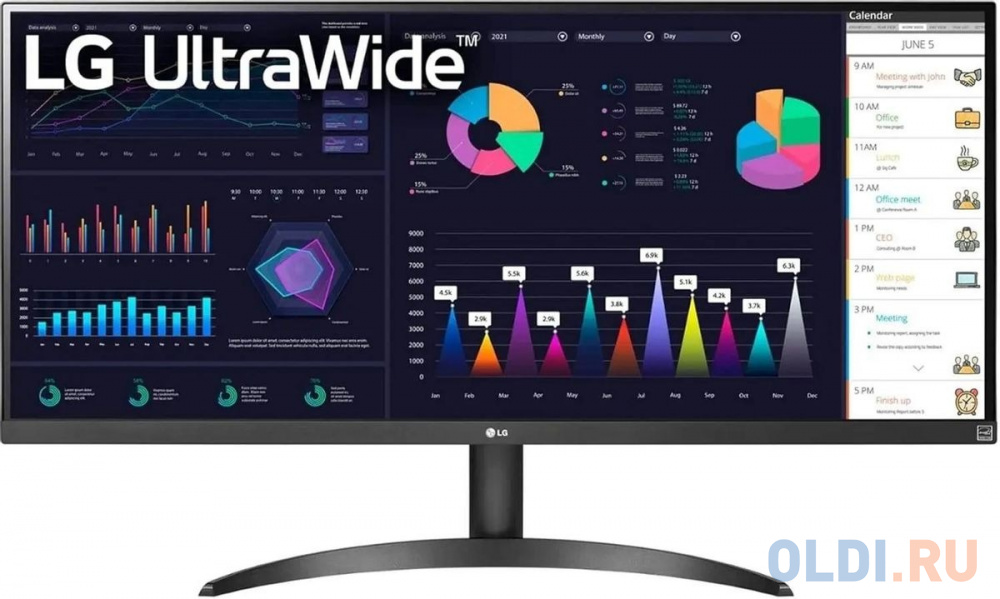Монитор LG 34" UltraWide 34WQ500-B черный IPS LED 21:9 (Ultrawide) HDMI матовая 1000:1 400cd 178гр/178гр 2560x1080 100Hz FreeSync DP FHD 6.9кг - 34WQ500-B.ARUZ
