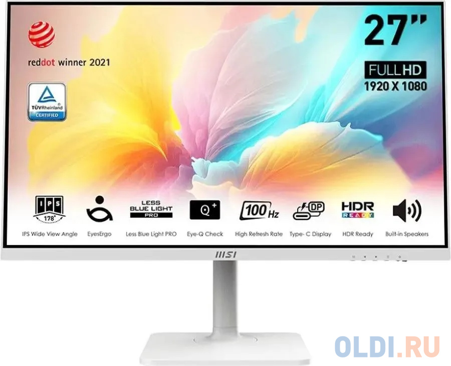 Монитор 27&amp;quot; MSI Modern MD2712PW White (IPS, 1920x1080, HDMI+Type C, 1 ms, 178°/178°, 300 cd/m, 1000:1 (100M:1), 100Hz) - 9S6-3PA49H-218