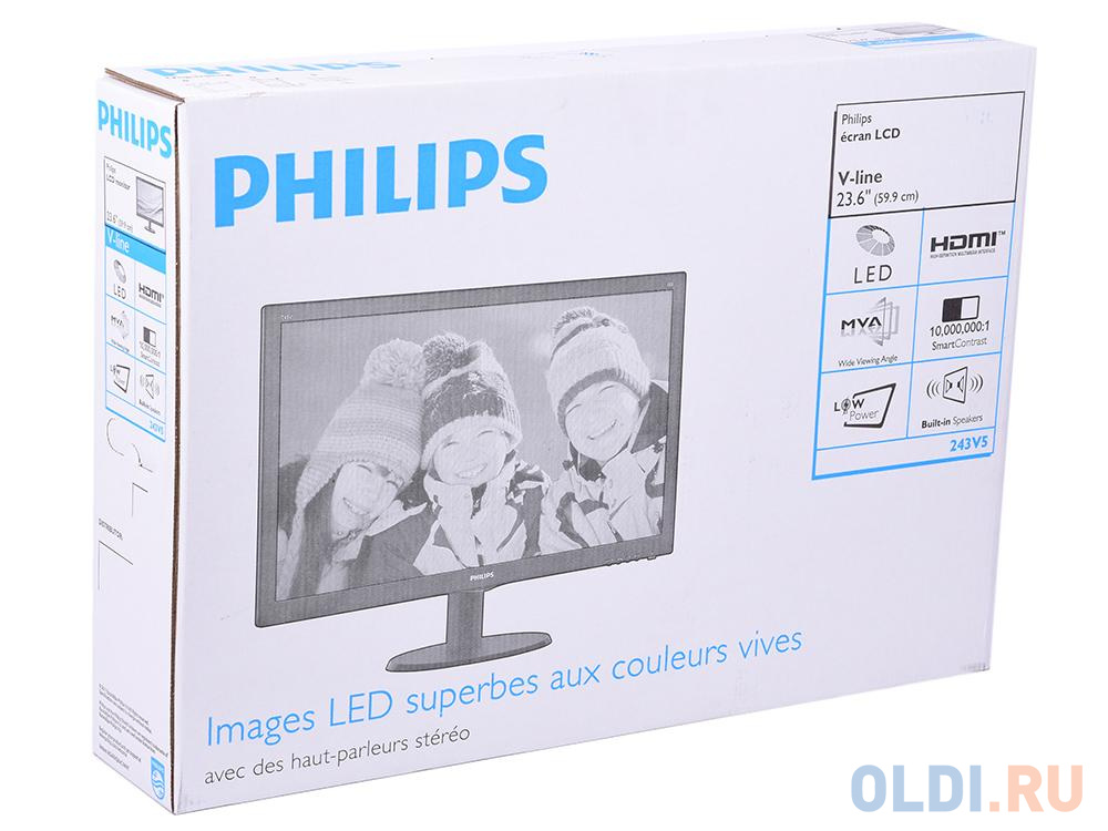 Монитор 23.6" Philips 243V5QHSBA/00(01) Black VA, 1920x1080, 8ms, 250 cd/m2, 3000:1 (DCR 10M:1), D-Sub, DVI, HDMI, vesa фото