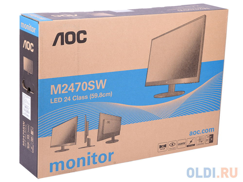 Монитор 23.6" AOC M2470SWH MVA, 1920x1080, 250 cd/m2, DCR 50M:1, D-Sub, HDMI*2, 1Wx2, Headph.Out, vesa фото
