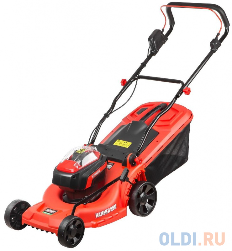 Газонокосилка аккумуляторная Hammer ETK40V 40В 3300об/мин ширина 37см высота 25-75мм травосб 40л