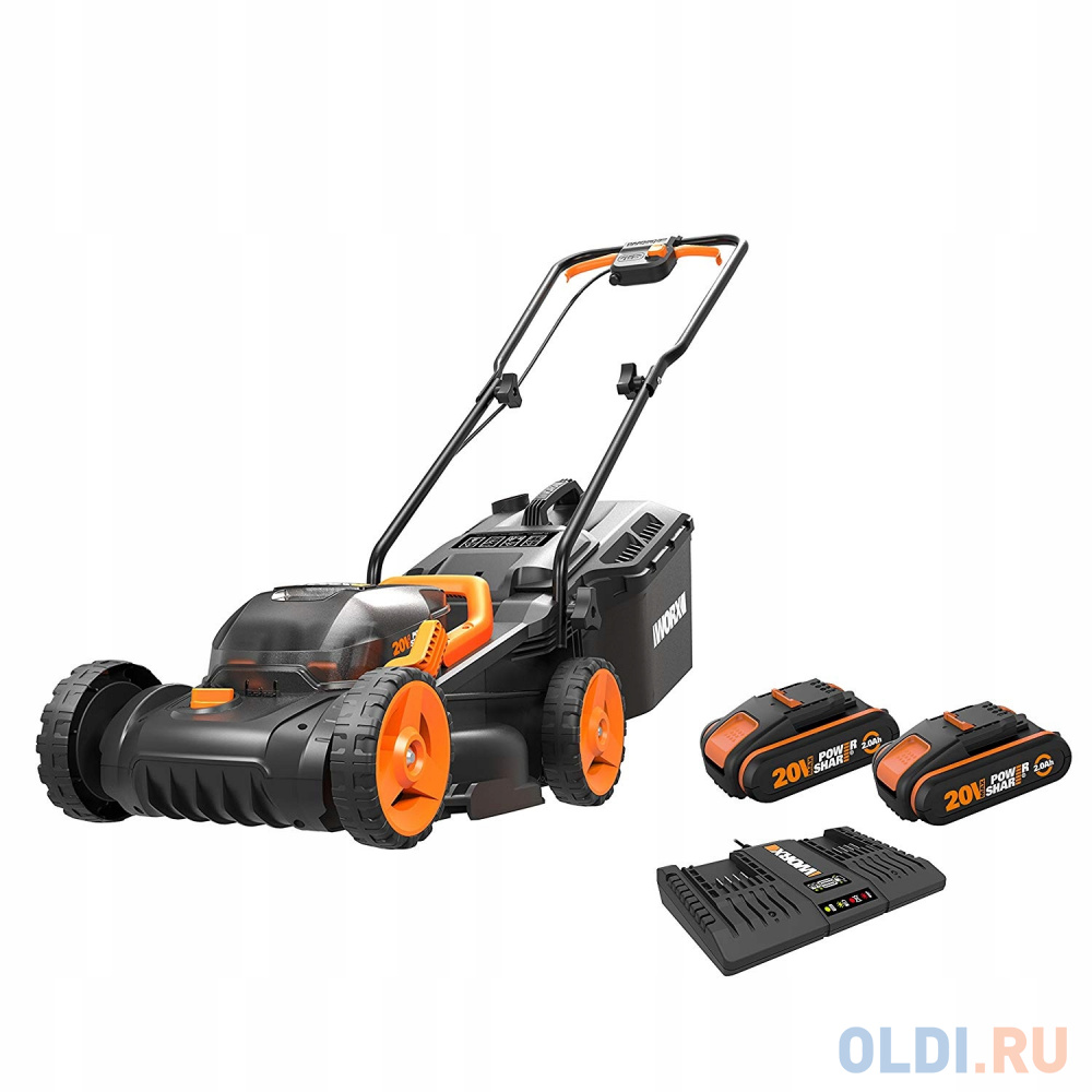 

Газонокосилка аккумуляторная WORX WG779E 40В, 34 см, 2*4 Ач, двойное ЗУ 2x2A