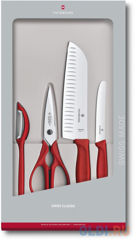 Набор ножей кухон. Victorinox Swiss Classic Kitchen (6.7131.4G) компл.:4шт красный подар.коробка точило для ножей gipfel zooma 18х5 7х5 см
