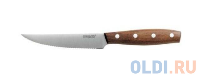 

Нож кухонный Fiskars Norr (1016472) стальной для томатов лезв.120мм серрейт. заточка коричневый