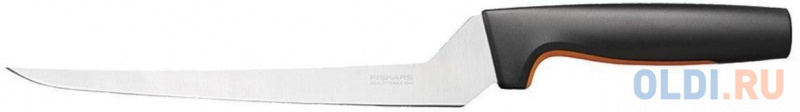 

Нож кухонный Fiskars Functional Form 1057540 стальной филейный лезв.216мм прямая заточка черный/оранжевый