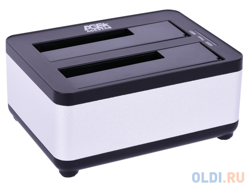 Док станция для HDD 2.5"/3.5" SATA AgeStar 3UBT8 (SILVER) clone, USB3.0, пластик+алюминий, серебристый, фото