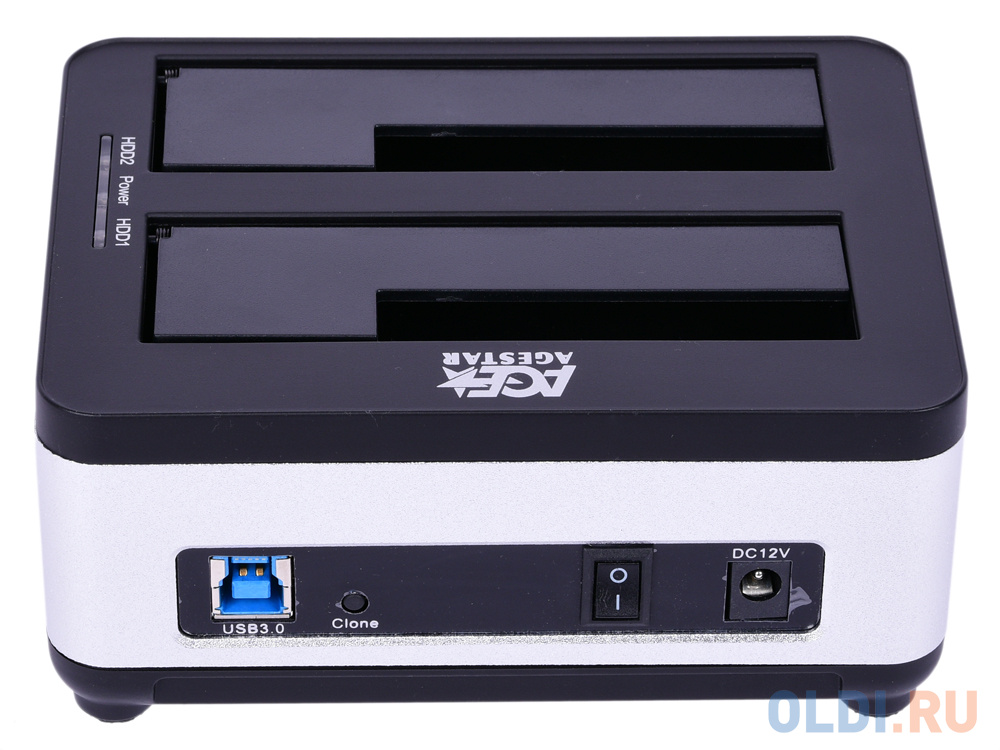 Док станция для HDD 2.5"/3.5" SATA AgeStar 3UBT8 (SILVER) clone, USB3.0, пластик+алюминий, серебристый, фото