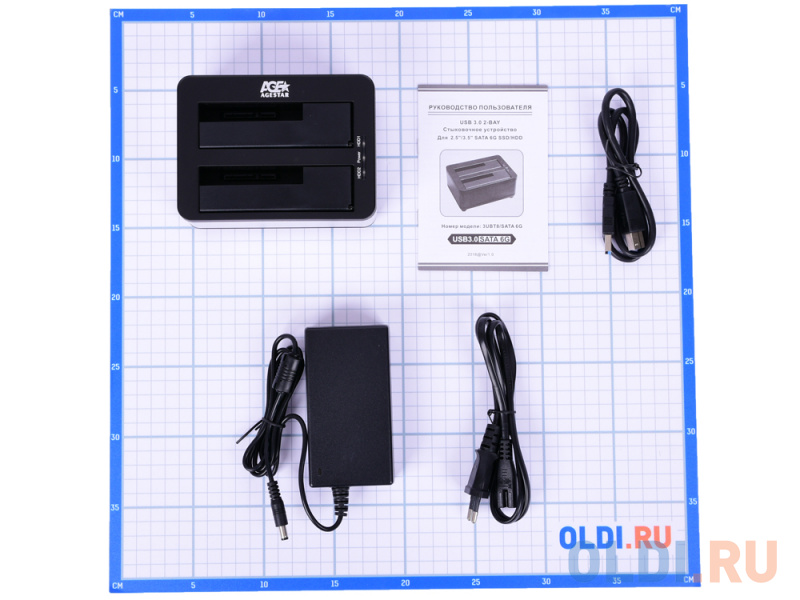 Док станция для HDD 2.5"/3.5" SATA AgeStar 3UBT8 (SILVER) clone, USB3.0, пластик+алюминий, серебристый, фото