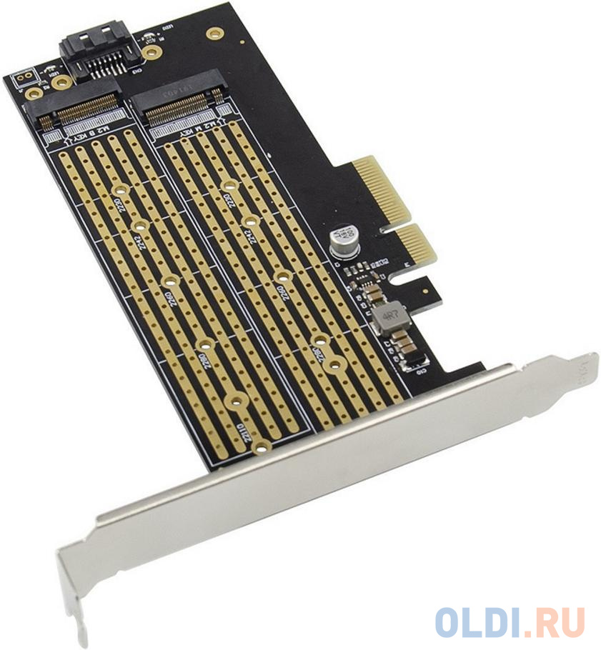 ORIENT C301E, Переходник PCI-Ex4->NGFF (M.2) M-key PCI-E SSD + SATA->NGFF (M.2) B-key SSD, тип 2230/2242/2260/2280/22110, SATA кабель и 2 планки фото