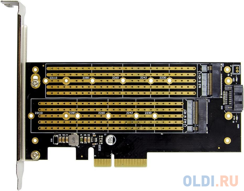 ORIENT C301E, Переходник PCI-Ex4->NGFF (M.2) M-key PCI-E SSD + SATA->NGFF (M.2) B-key SSD, тип 2230/2242/2260/2280/22110, SATA кабель и 2 планки фото