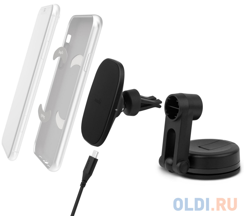 

Универсальный автомобильный держатель Moshi SnapTo Universal Car Mount с функцией беспроводной зарядки мощностью до 10 Вт. Цвет: черный