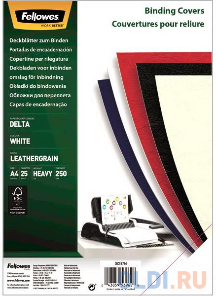 Обложка Delta  A4 Fellowes. Цвет: белый, 25 шт, тиснение под кожу, шт FS-53736 - фото 1