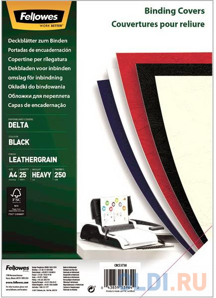 Обложка Delta  A4 Fellowes. Цвет: черный, 25 шт, тиснение под кожу, шт FS-53738 - фото 1