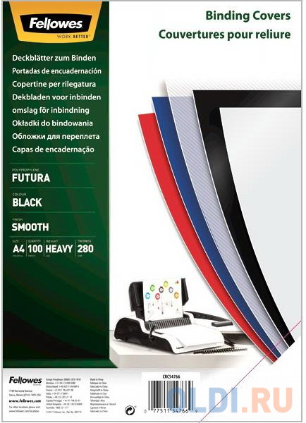 Обложка Futura  А4 Fellowes. Цвет: черный, 100 шт., полипропилен, шт