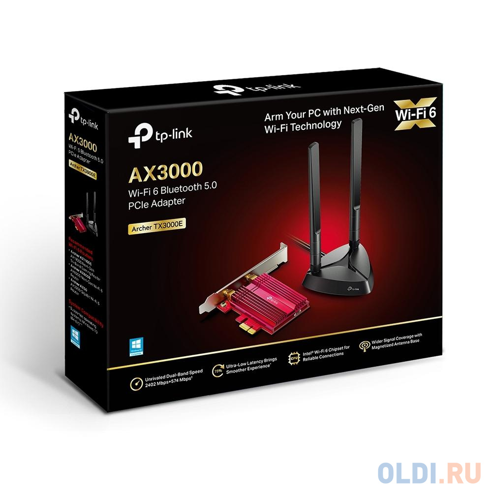Сетевой адаптер WiFi + Bluetooth TP-Link Archer TX3000E AX3000 PCI Express (ант.внеш.съем) 2ант. от OLDI