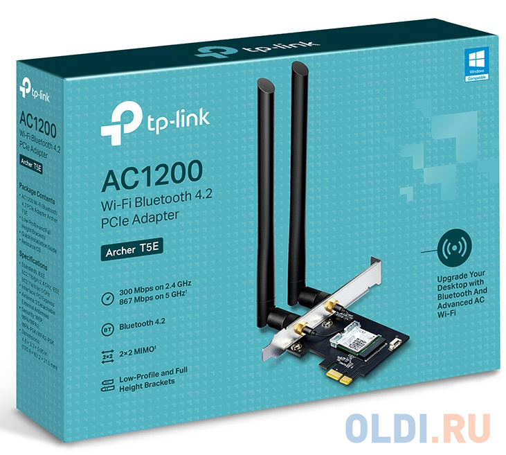 Сетевой адаптер WiFi + Bluetooth TP-Link Archer T5E AC1200 PCI Express (ант.внеш.съем) 2ант. от OLDI