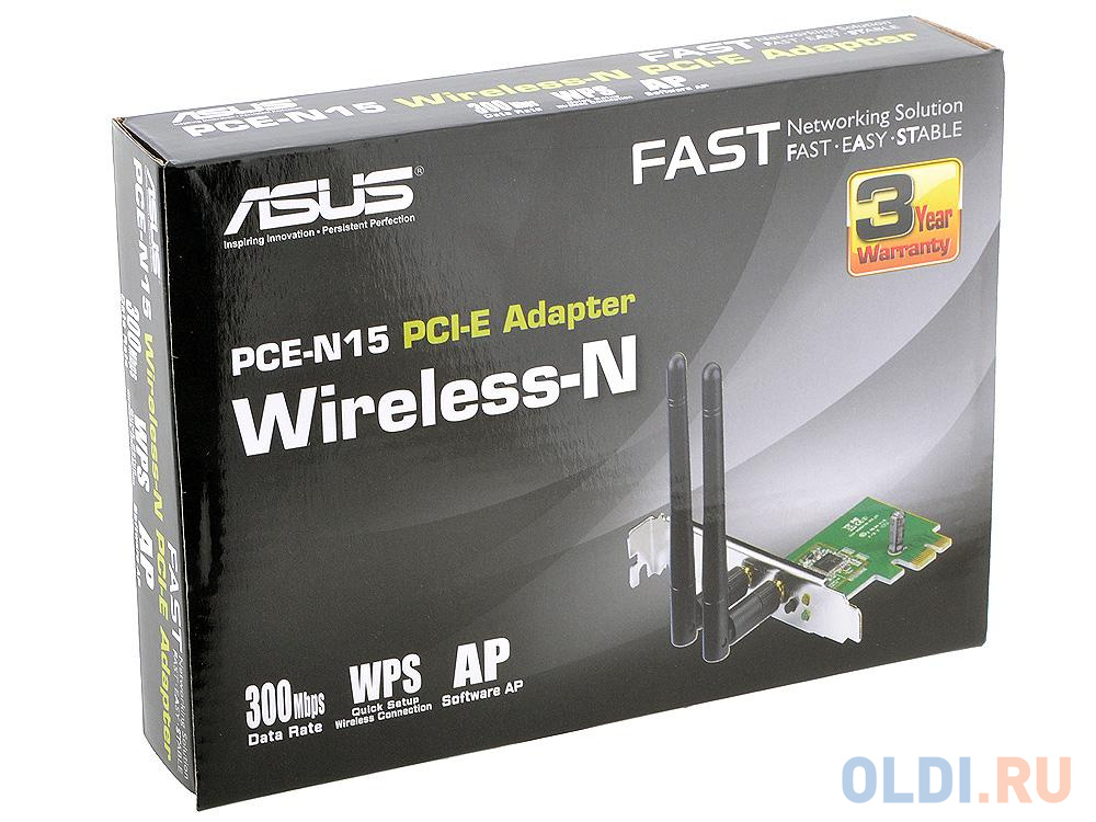 Беспроводная сетевая карта ASUS PCE-N15 Беспроводной адаптер Wi-Fi с интерфейсом PCI Express 300Mbps от OLDI