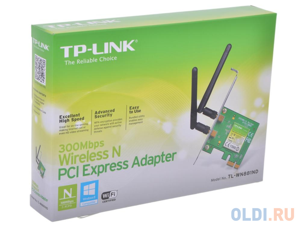 Адаптер TP-Link TL-WN881ND Беспроводной сетевой PCI Express-адаптер серии N, скорость до 300 Мбит/с от OLDI
