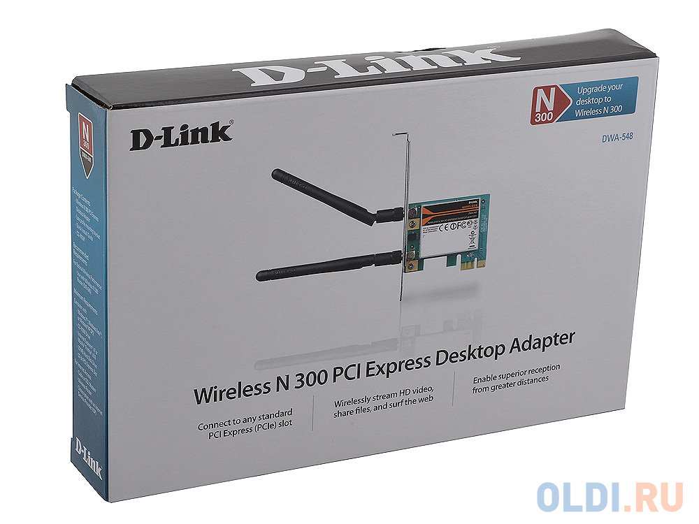 Беспроводной PCI-E адаптер D-Link DWA-548 802.11n 300Mbps 2.4 17dBm от OLDI