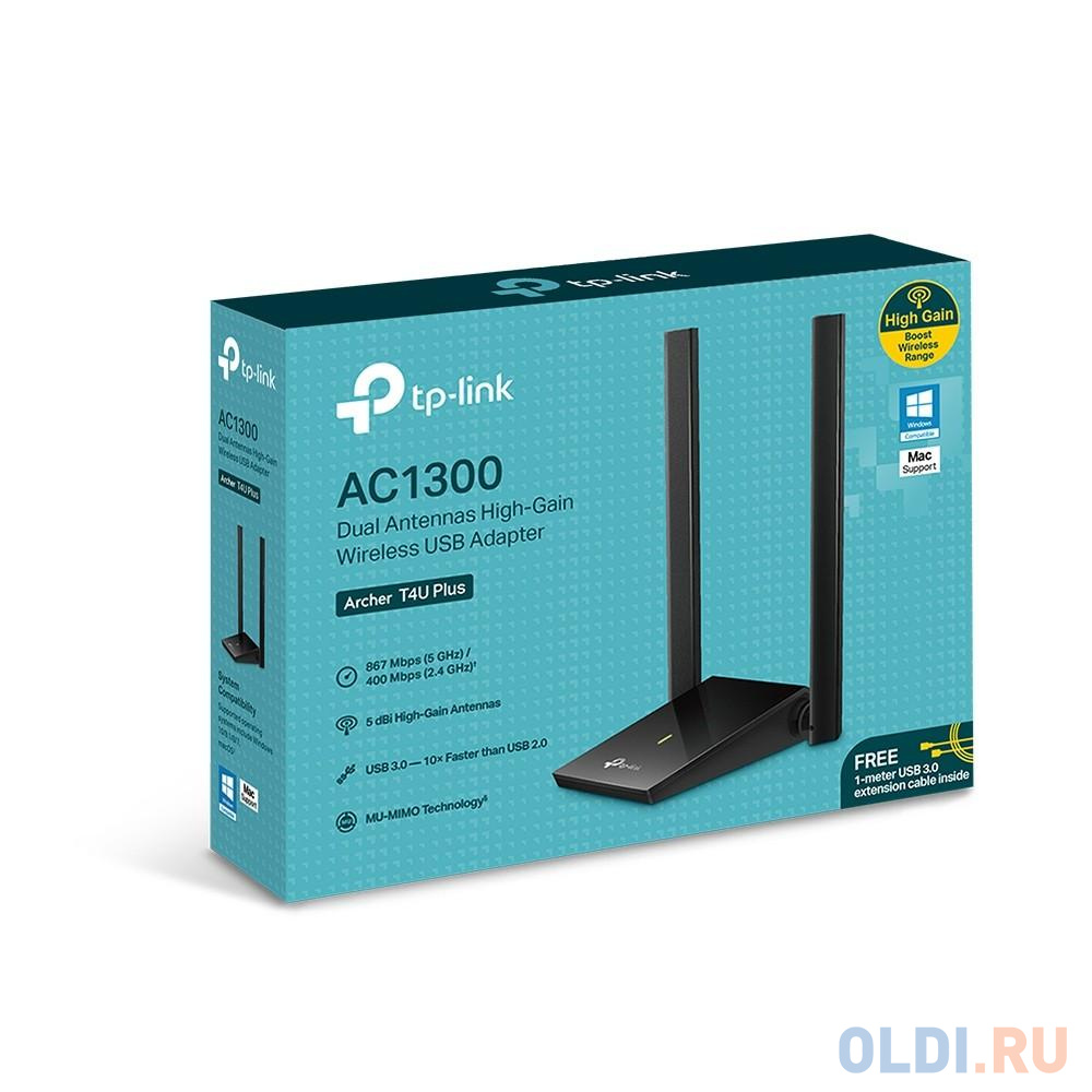 Сетевой адаптер WiFi TP-Link Archer T4U Plus AC1300 USB 3.0 (ант.внеш.несъем.) 2ант. от OLDI