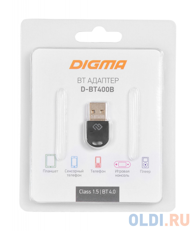 Адаптер USB Digma D-BT400B Bluetooth 4.0+EDR class 1.5 20м черный фото