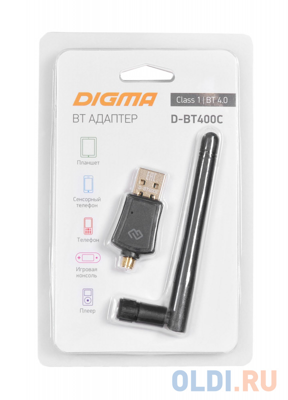 Адаптер USB Digma D-BT400C Bluetooth 4.0+EDR class 1 100м черный фото