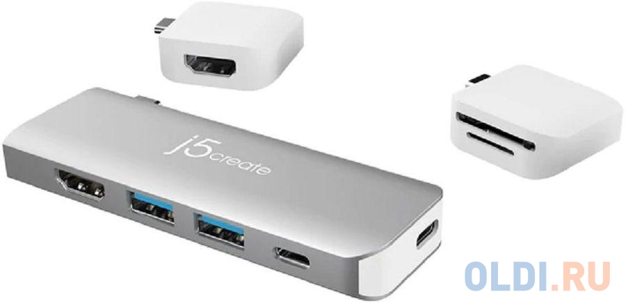 Модульная док-станция j5create ULTRADRIVE Kit USB-C с поддержкой двух дисплеев. Порты модульной док-станции: USB-C PD 3.0, USB-C 3.1, HDMI, USB-A 3.1